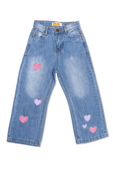 light blue denim jeans for girls with heart Prints